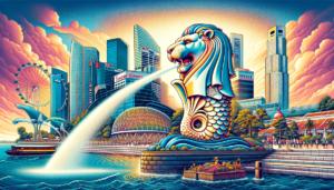 the Merlion, an emblematic symbol of Singapore