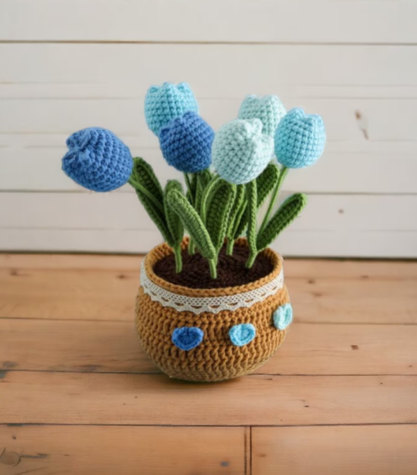 Crochet tulip flower pots,Wool crochet ornaments,Colourful crochet tulips,Hand-woven potted flower,Handmade Crochet Plants,Valentine gifts.